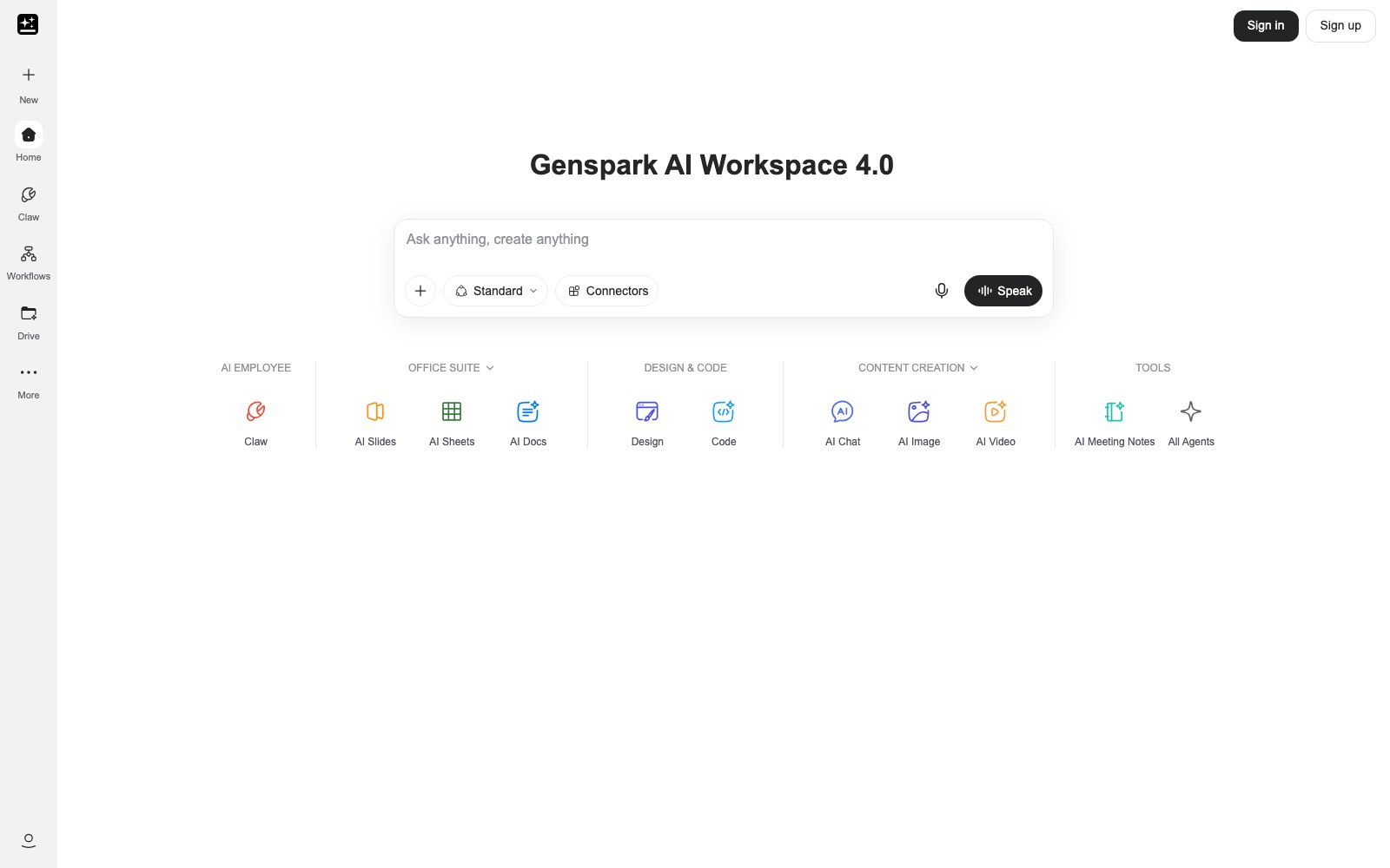Genspark homepage screenshot