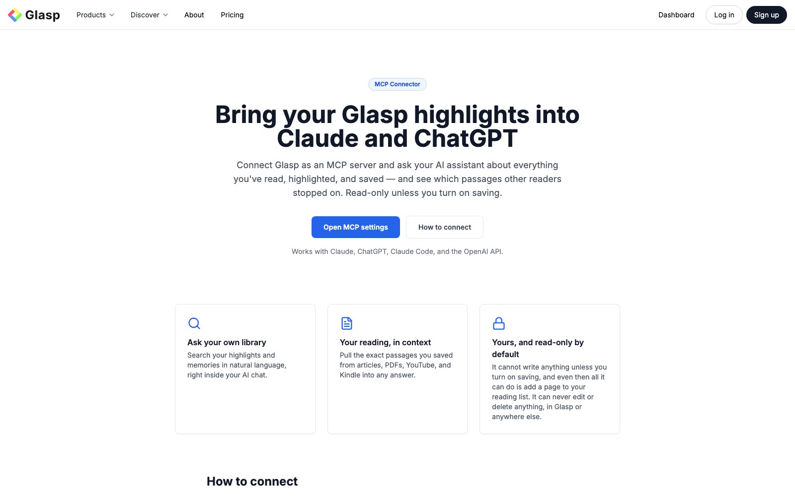 Glasp MCP Connector homepage screenshot