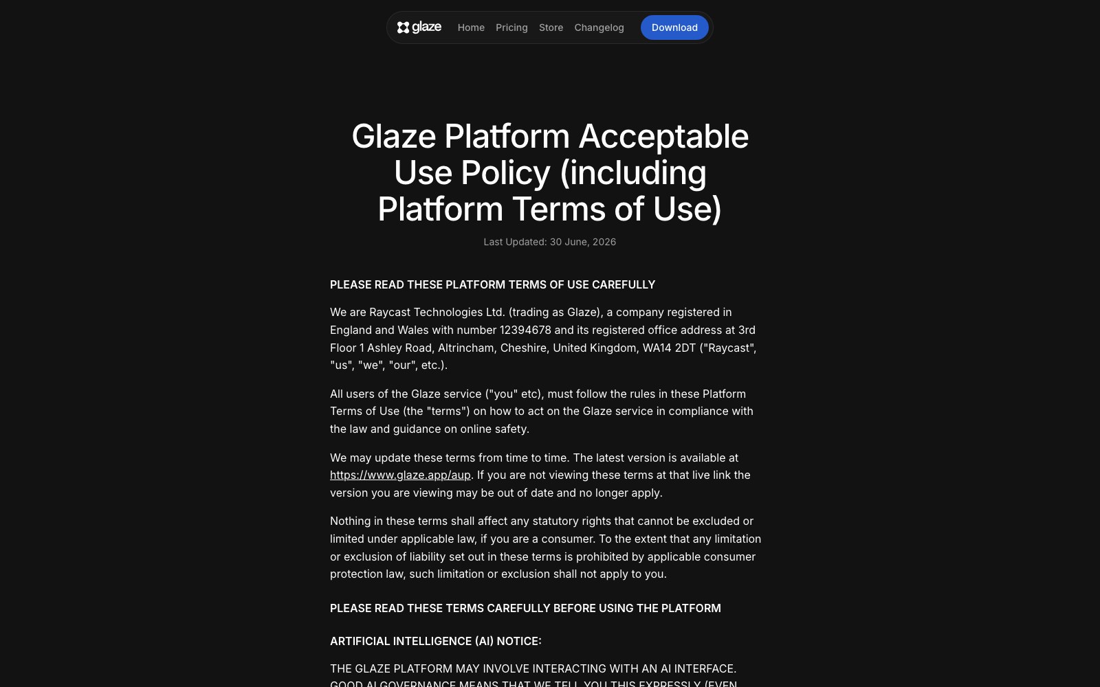 Glaze by Raycast homepage screenshot