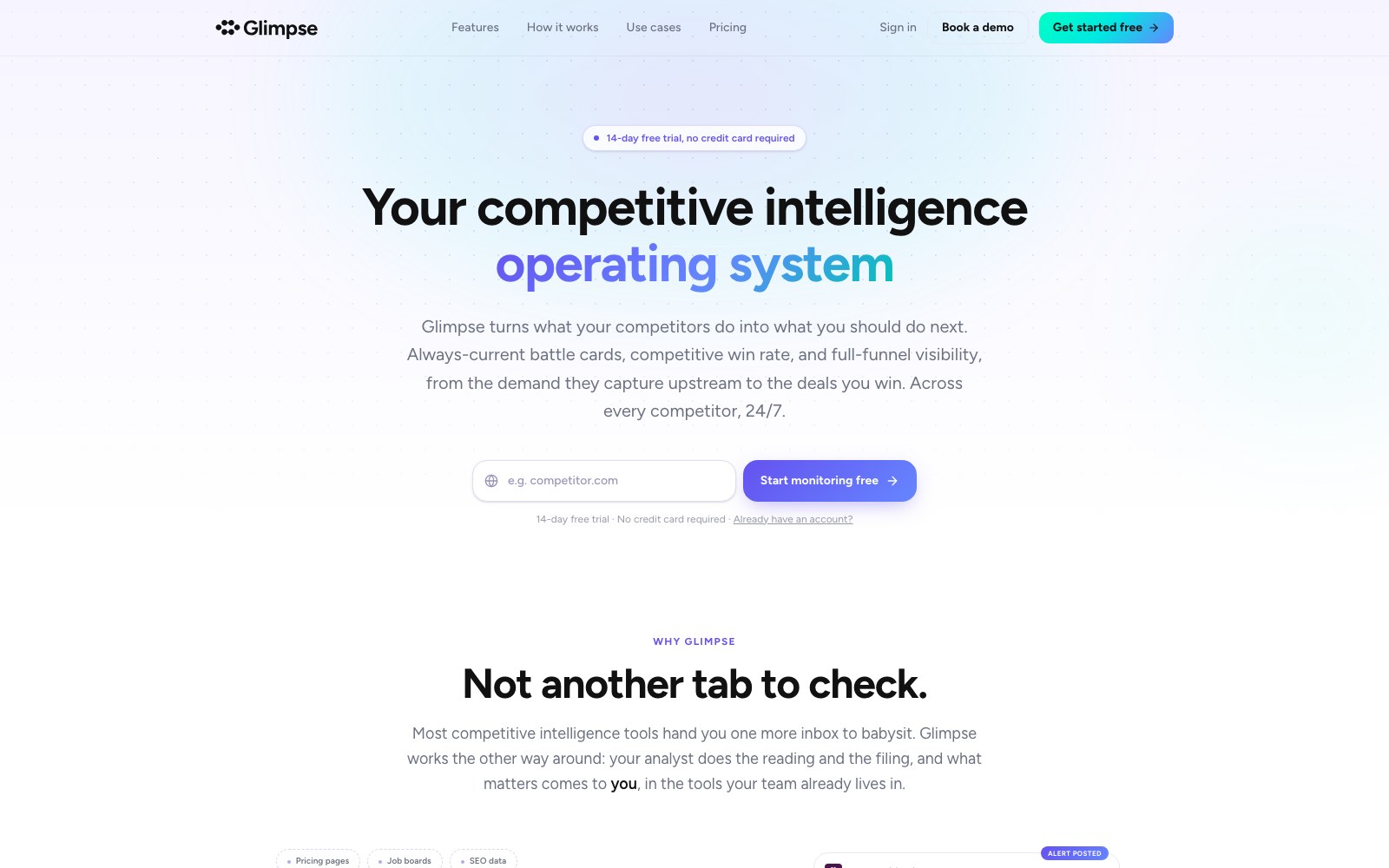 Glimpse homepage screenshot