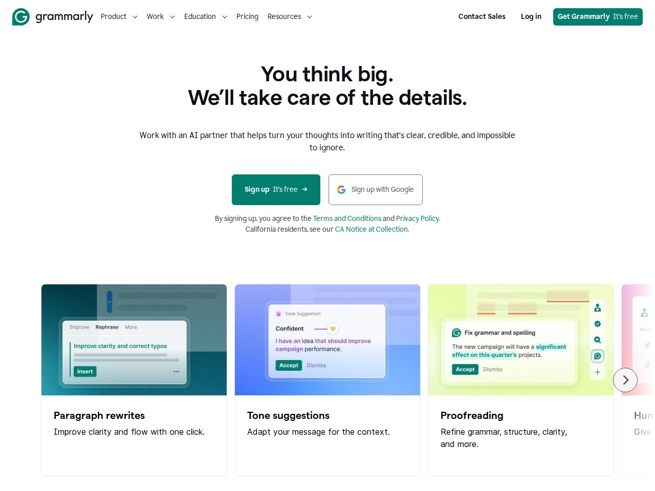 Grammarly homepage screenshot