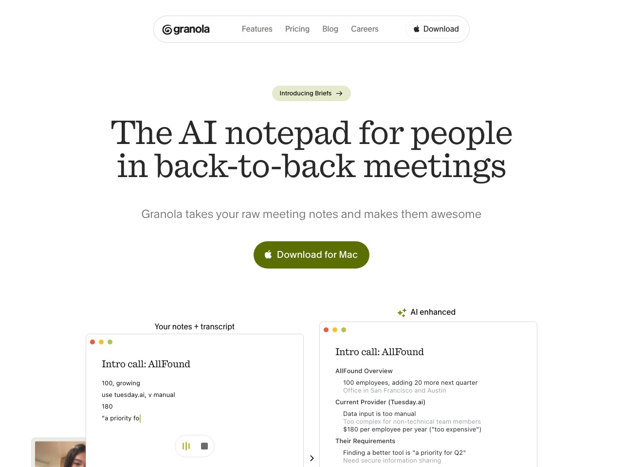 Granola homepage screenshot