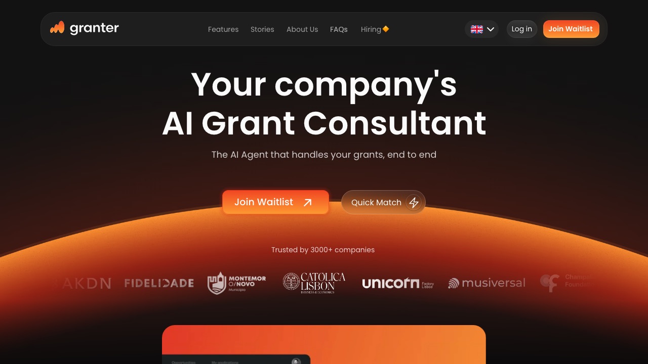Granter AI homepage screenshot