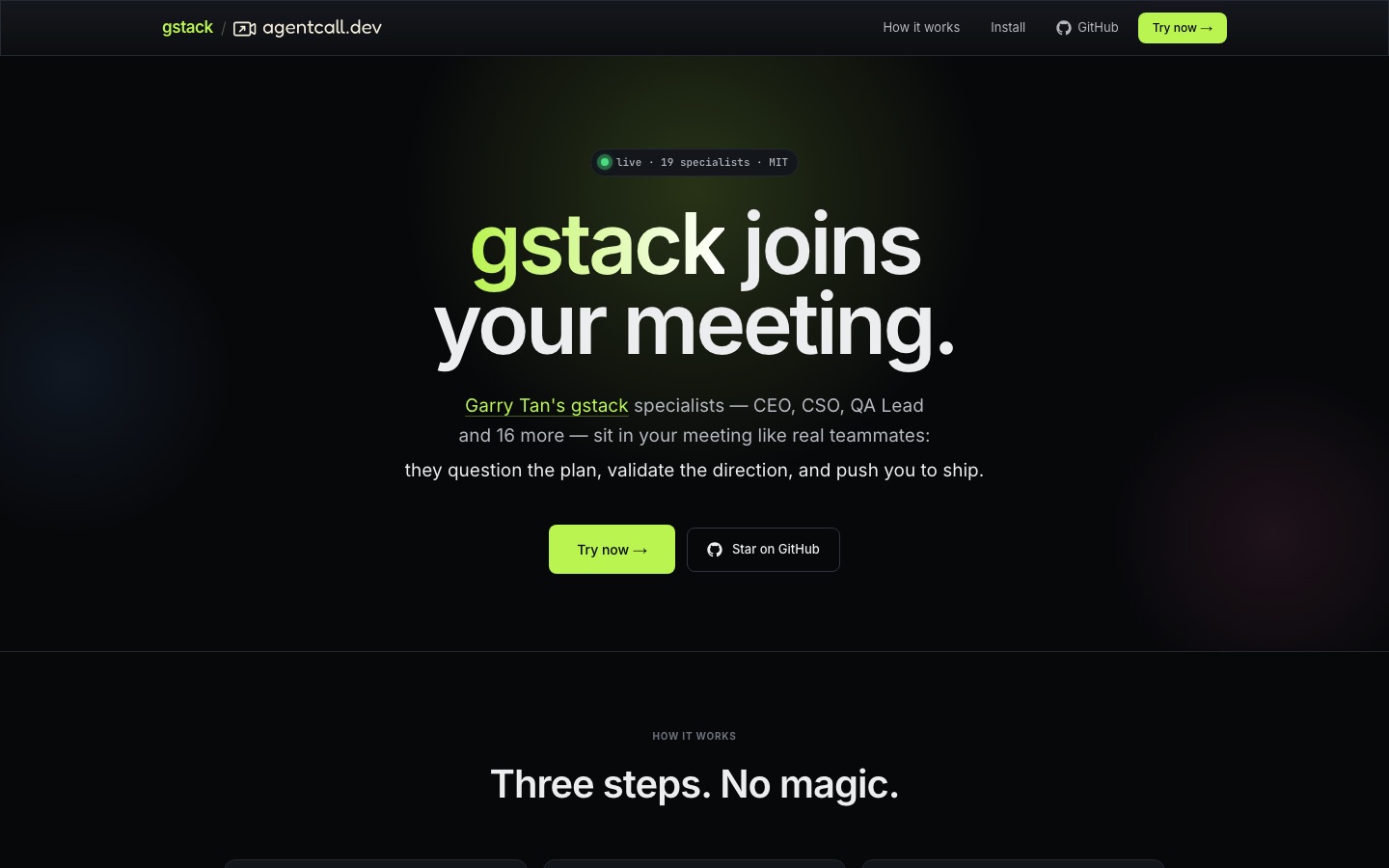 AI YC Interview with Gstack agents homepage screenshot