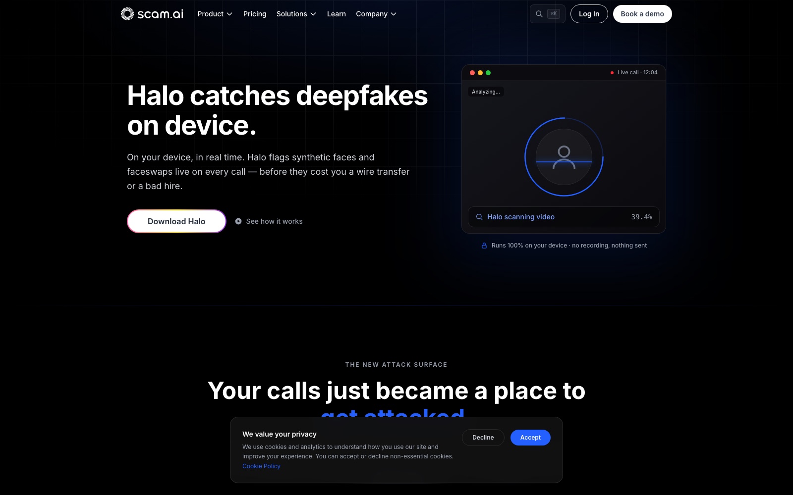 Halo by Scam AI homepage screenshot