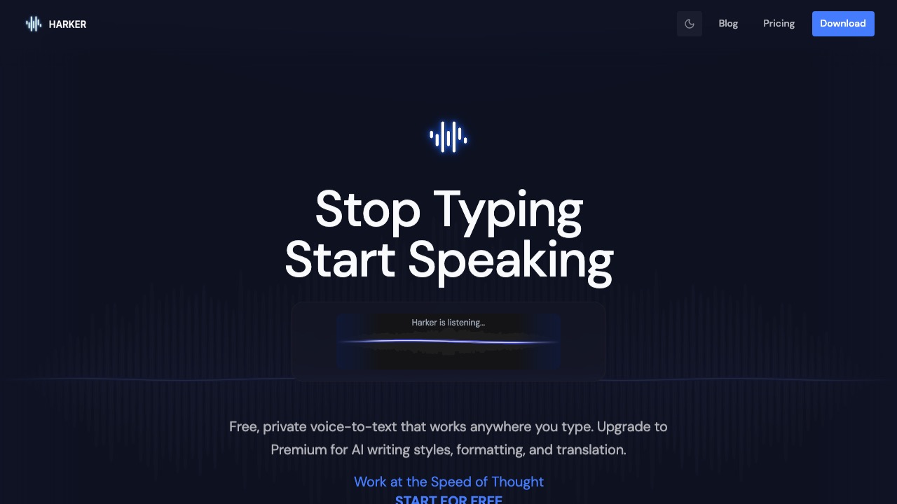 Harker homepage screenshot