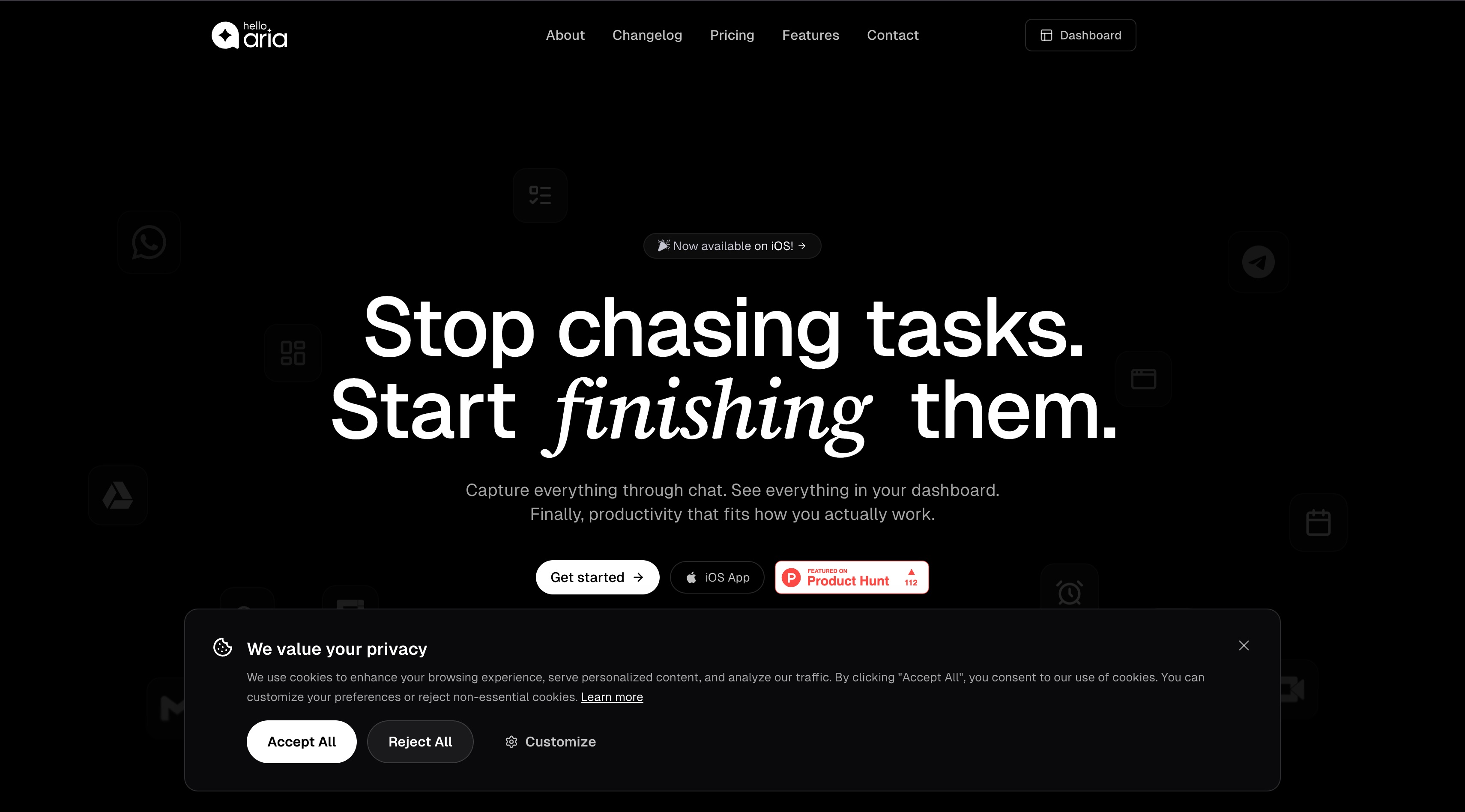 Hello Aria homepage screenshot