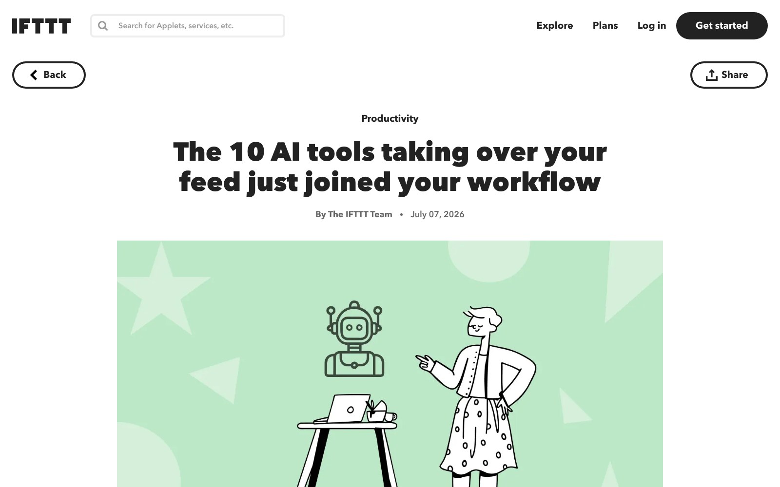 New AI tools by IFTTT homepage screenshot