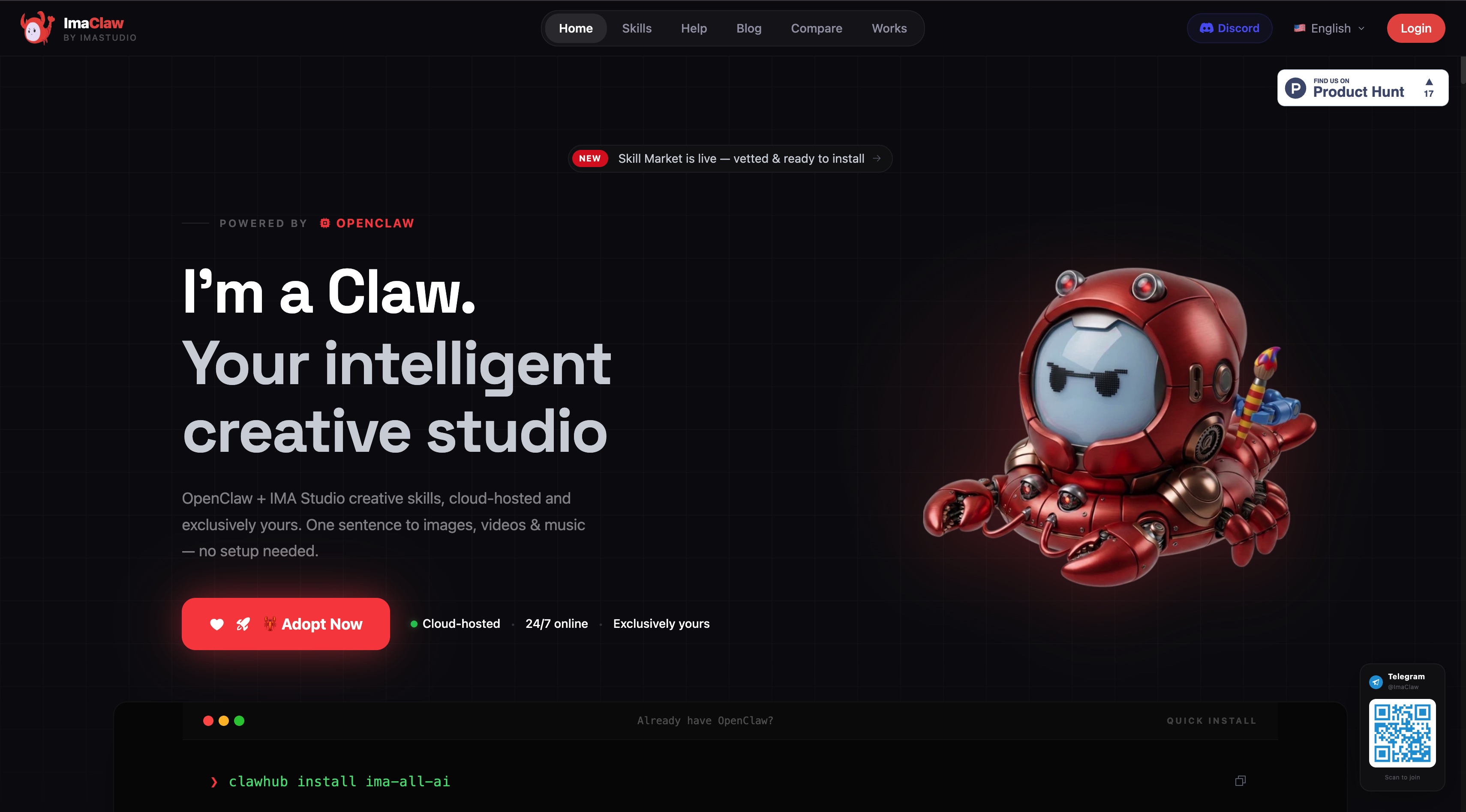 ImaClaw homepage screenshot