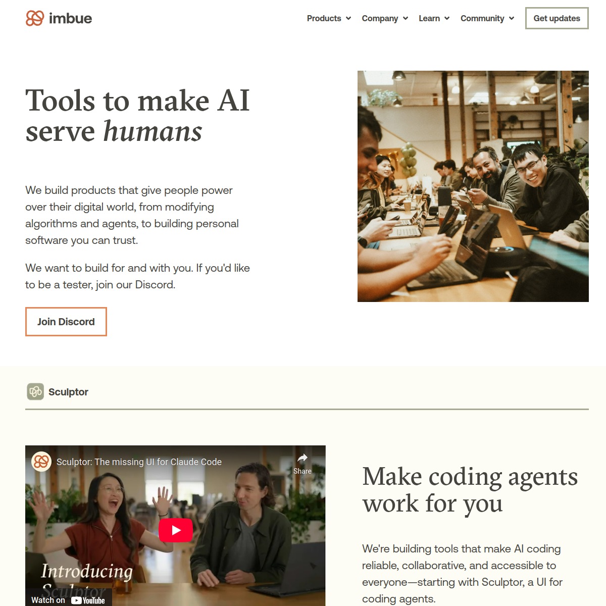 Imbue homepage screenshot
