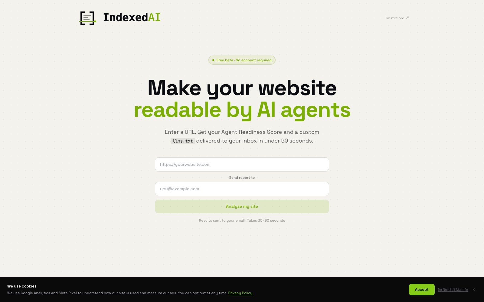 IndexedAI homepage screenshot
