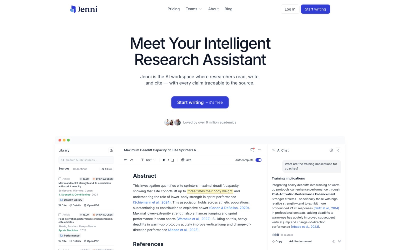 Jenni AI homepage screenshot