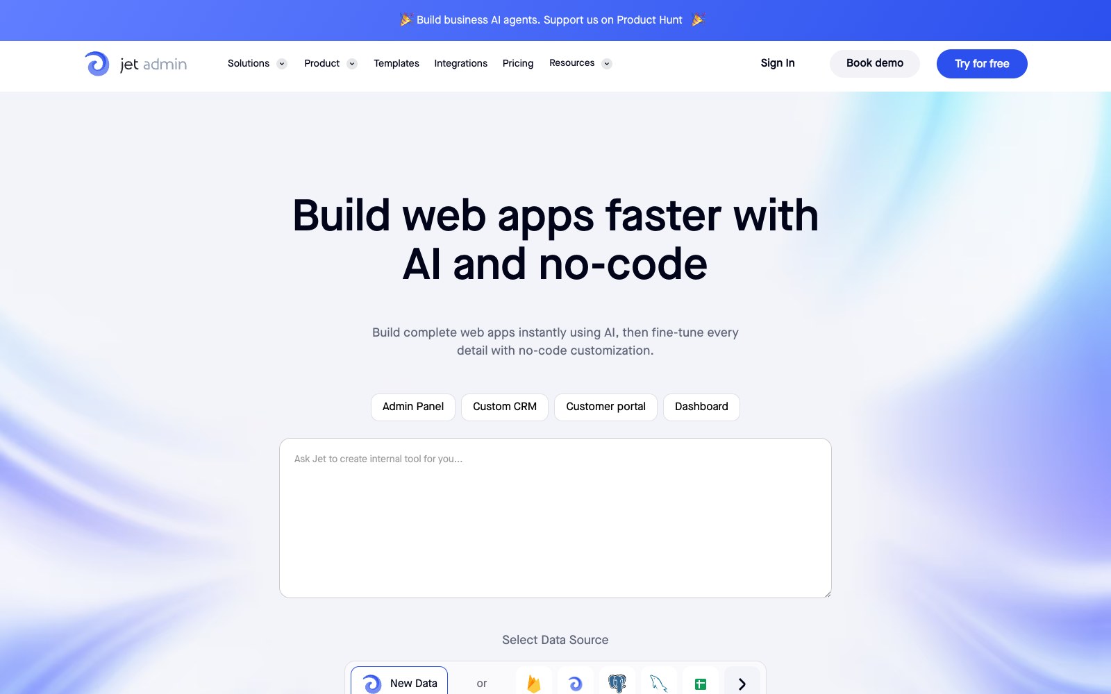 Jet Admin homepage screenshot