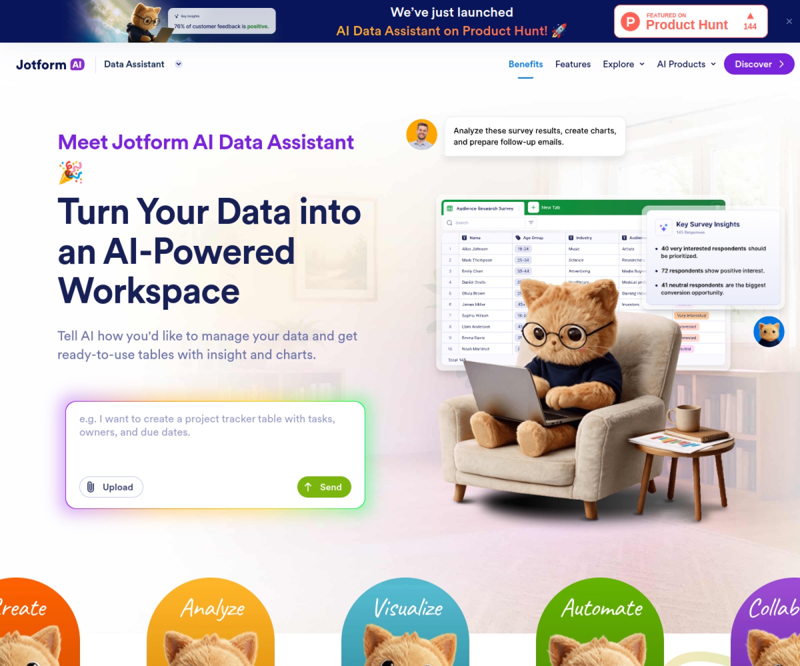 Jotform AI Data Assistant homepage screenshot