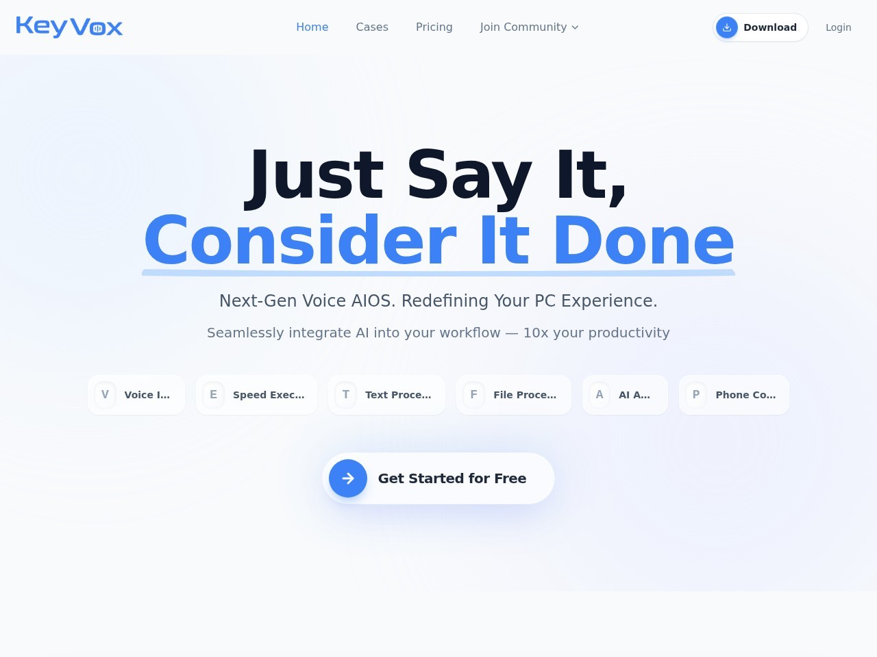 KeyVox homepage screenshot