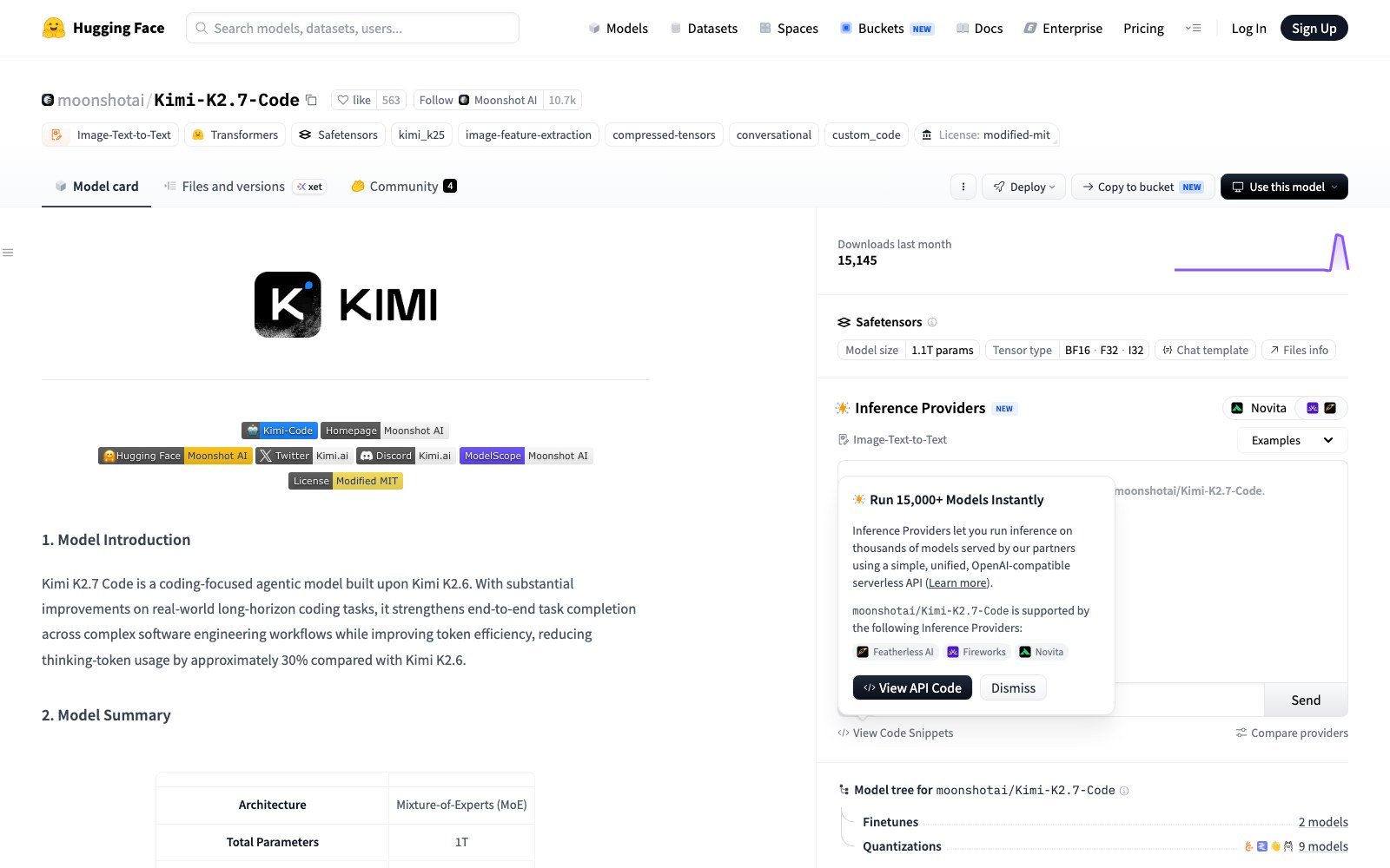 Kimi K2.7 Code homepage screenshot