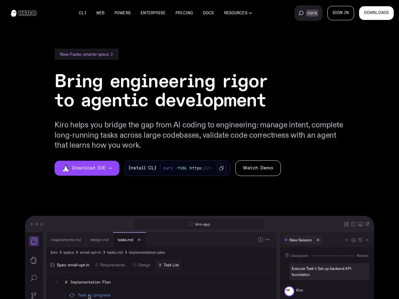 Kiro homepage screenshot