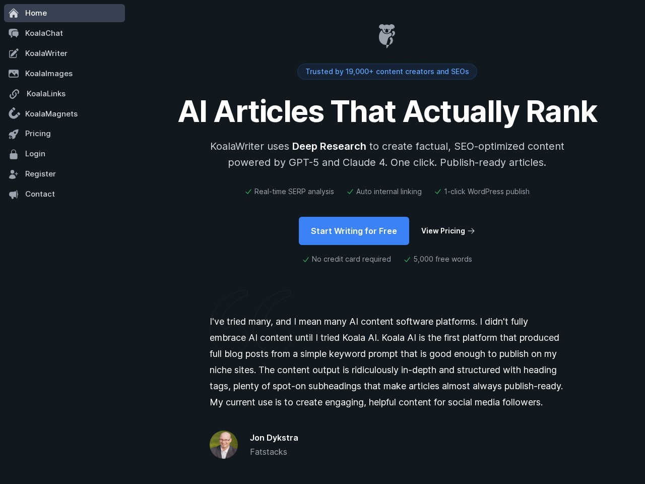 KoalaWriter homepage screenshot