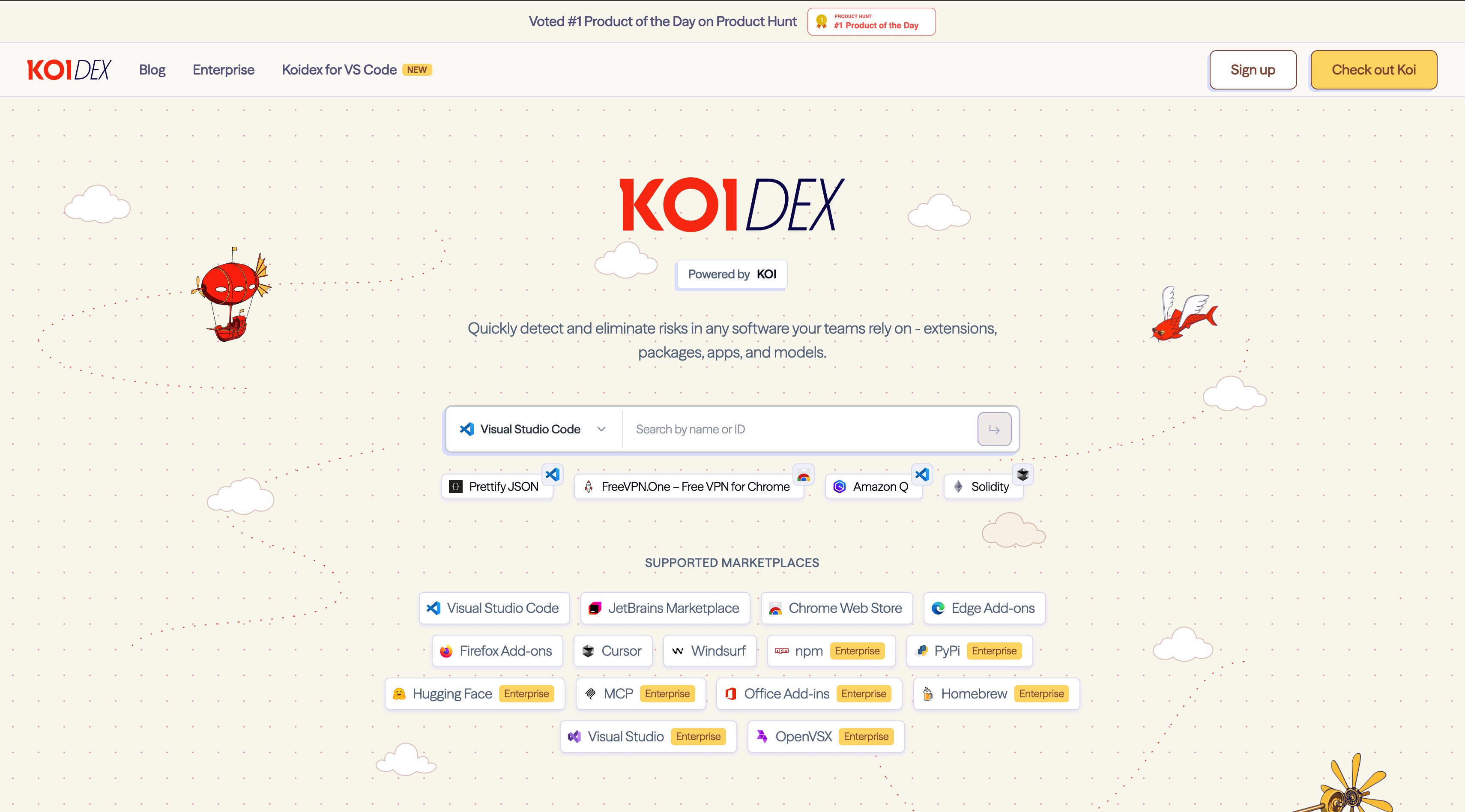 Koidex homepage screenshot