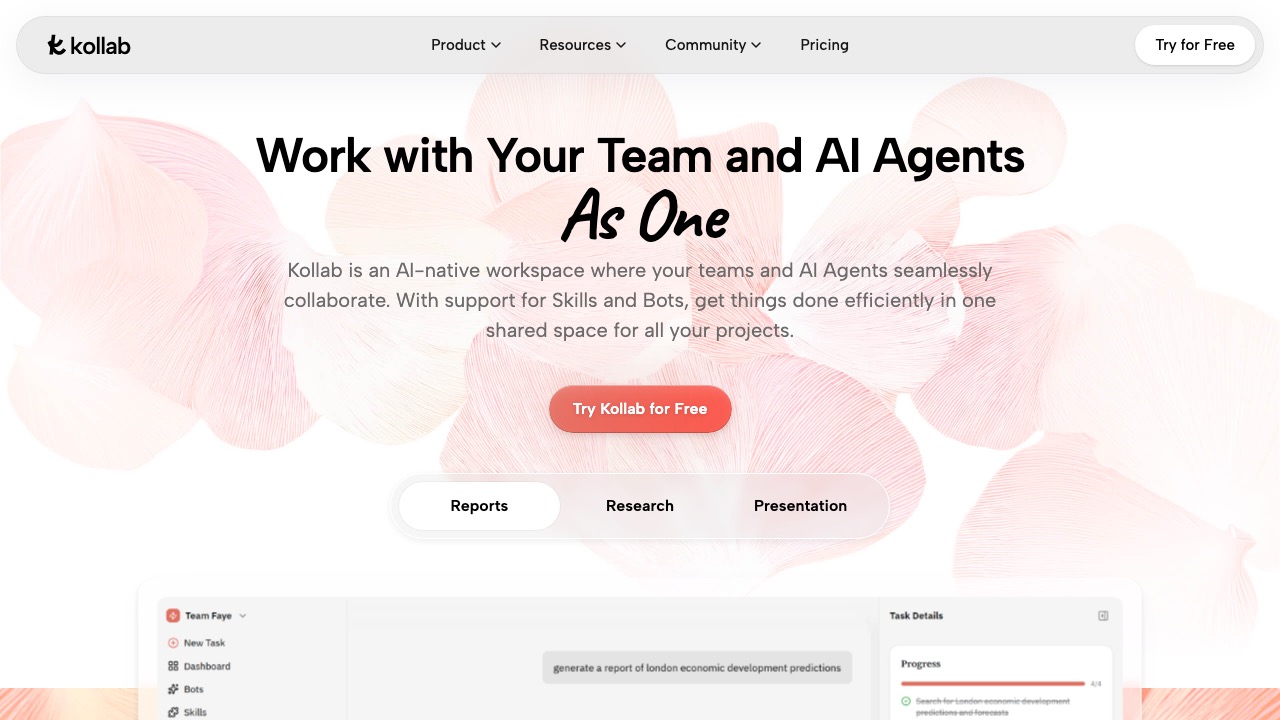 Kollab homepage screenshot