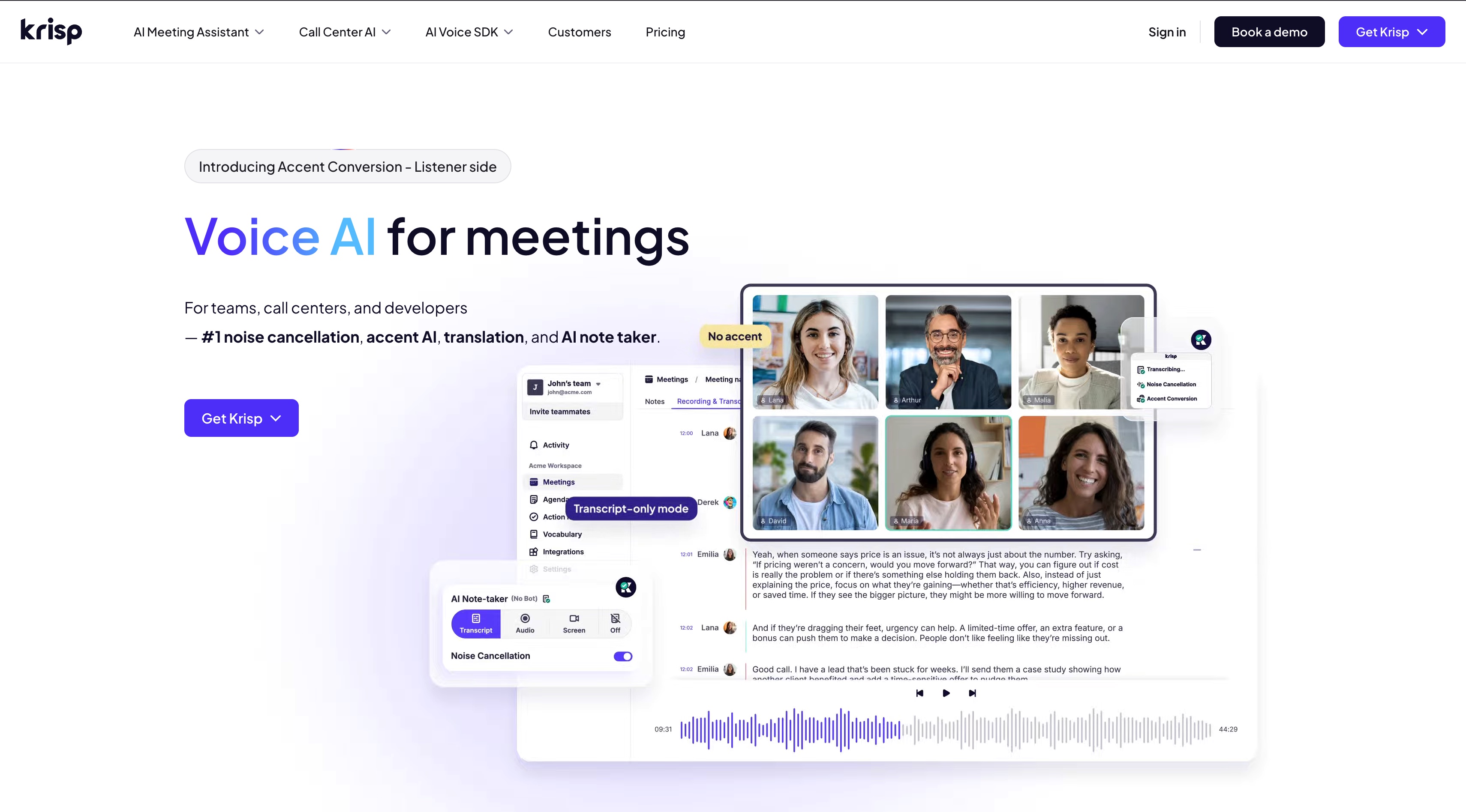 Krisp homepage screenshot