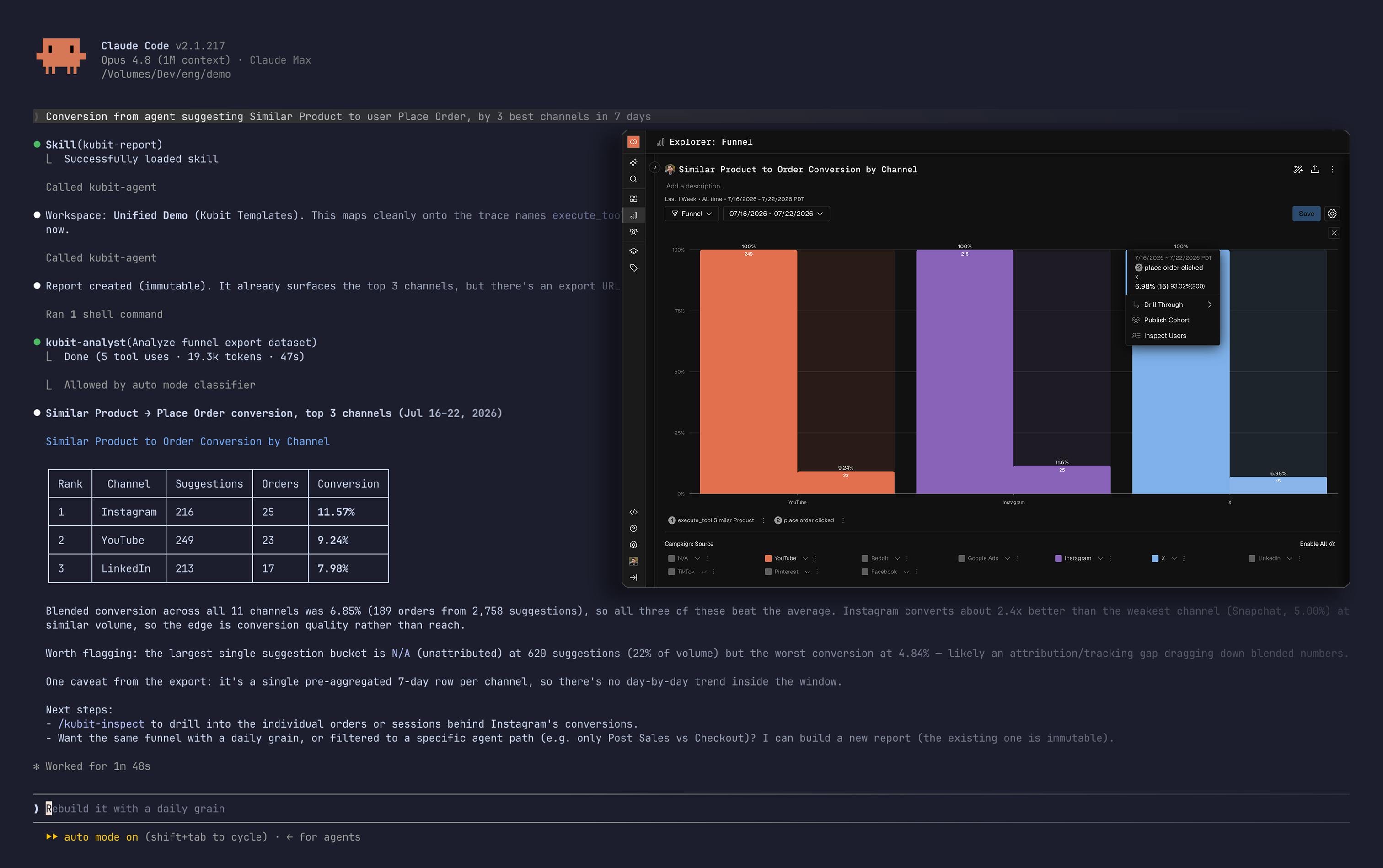 Product Analytics for Agents and Users (Kubit) homepage screenshot