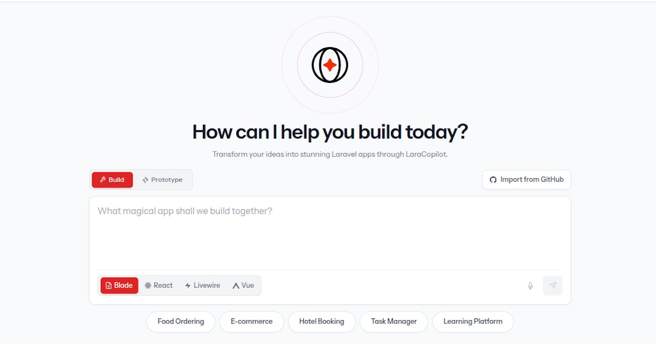 LaraCopilot homepage screenshot