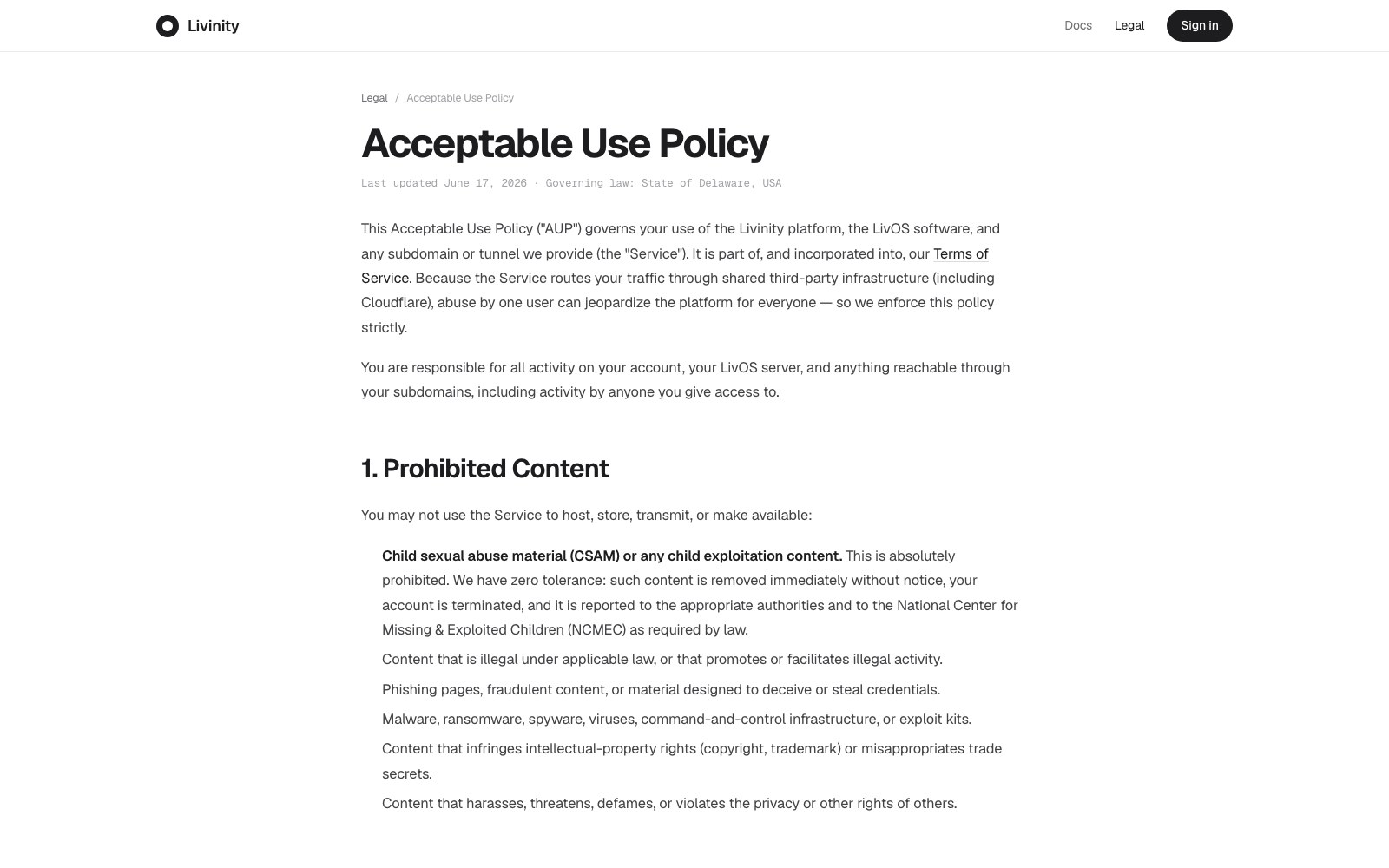 Livinity homepage screenshot