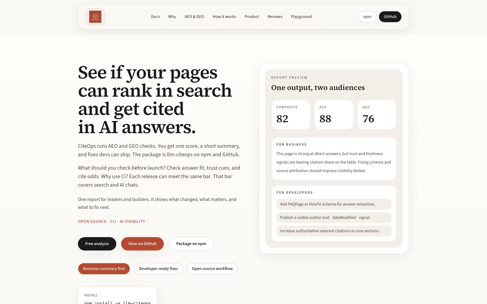 LLM-Citeops homepage screenshot