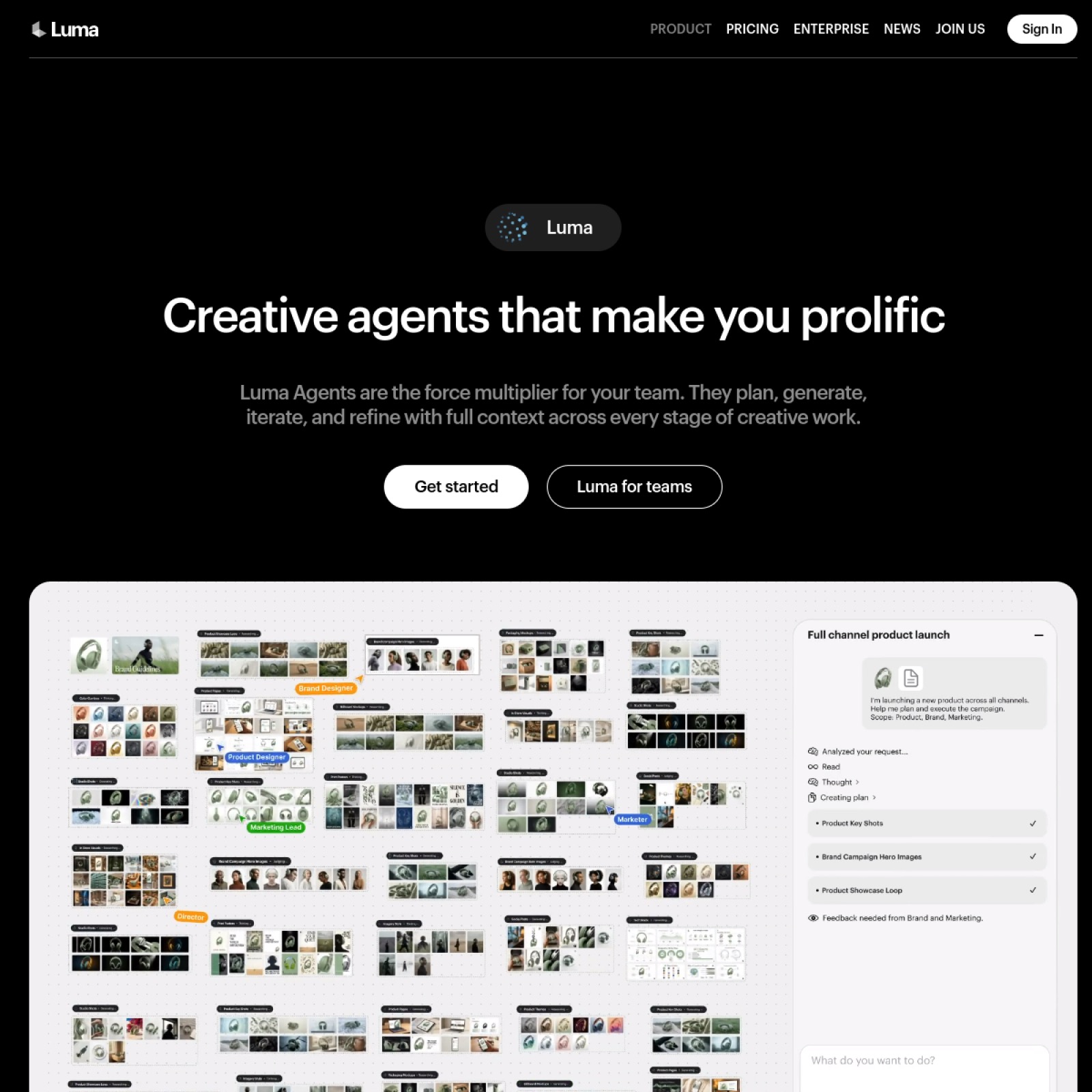 Luma Agents homepage screenshot