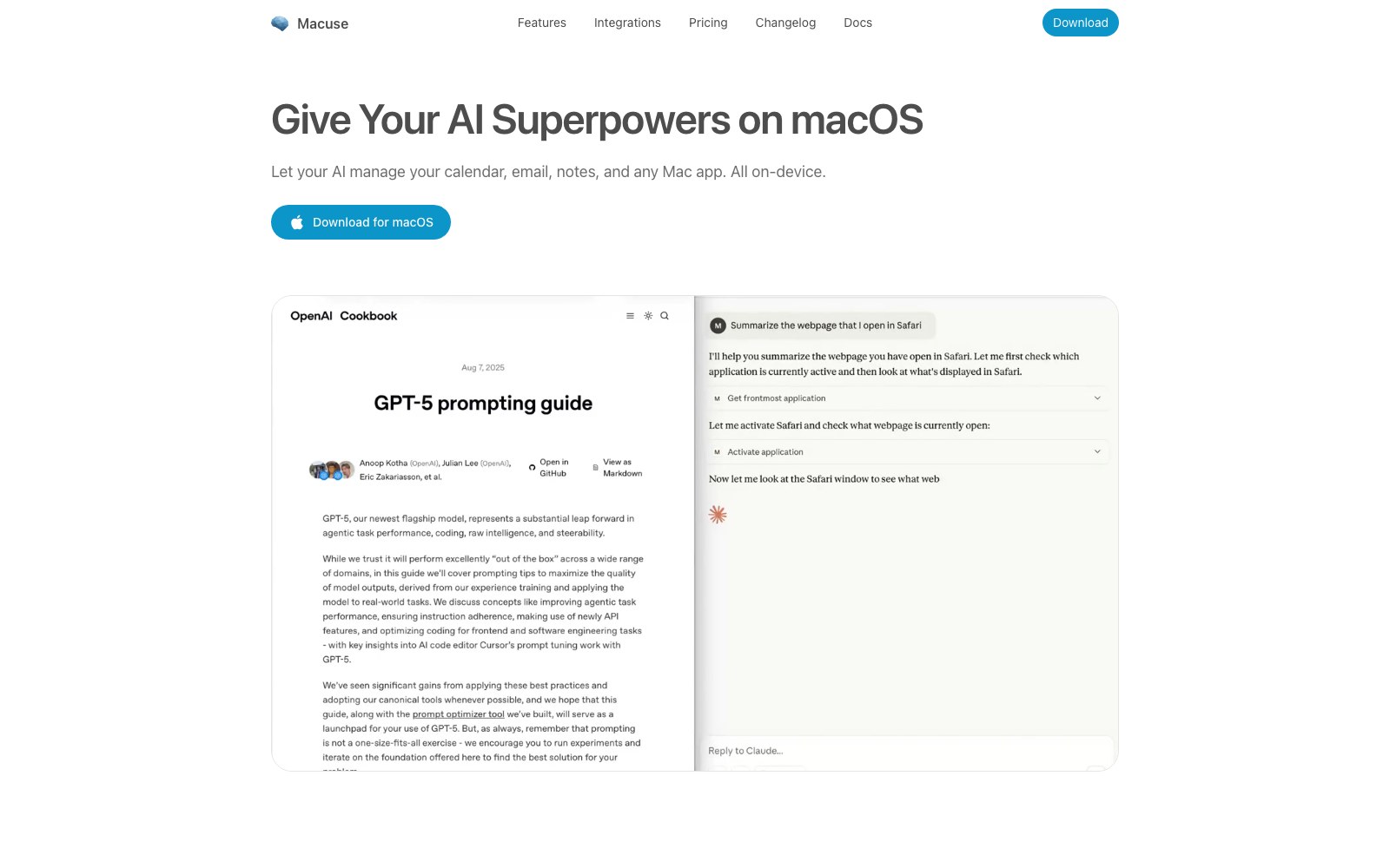 Macuse homepage screenshot