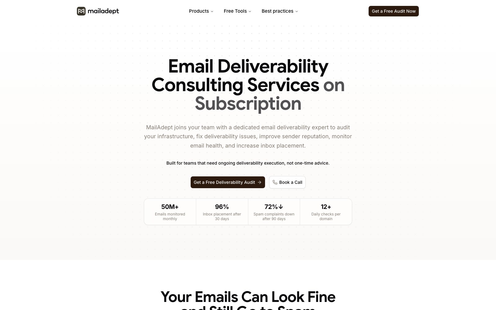 MailAdept homepage screenshot