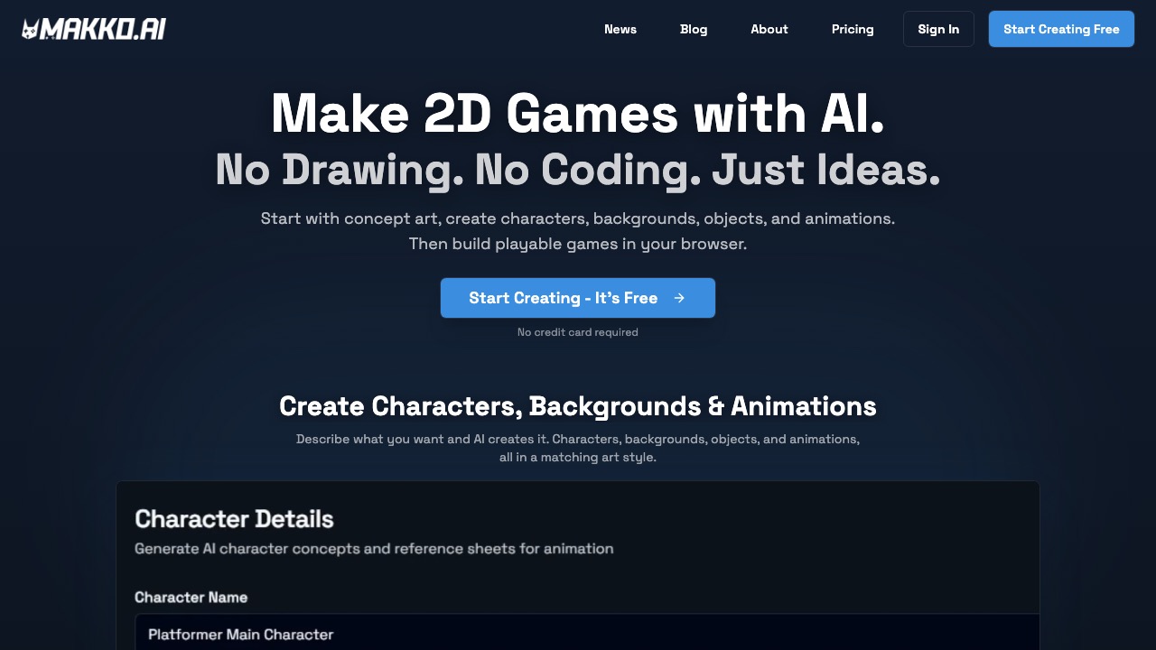 Makko AI homepage screenshot