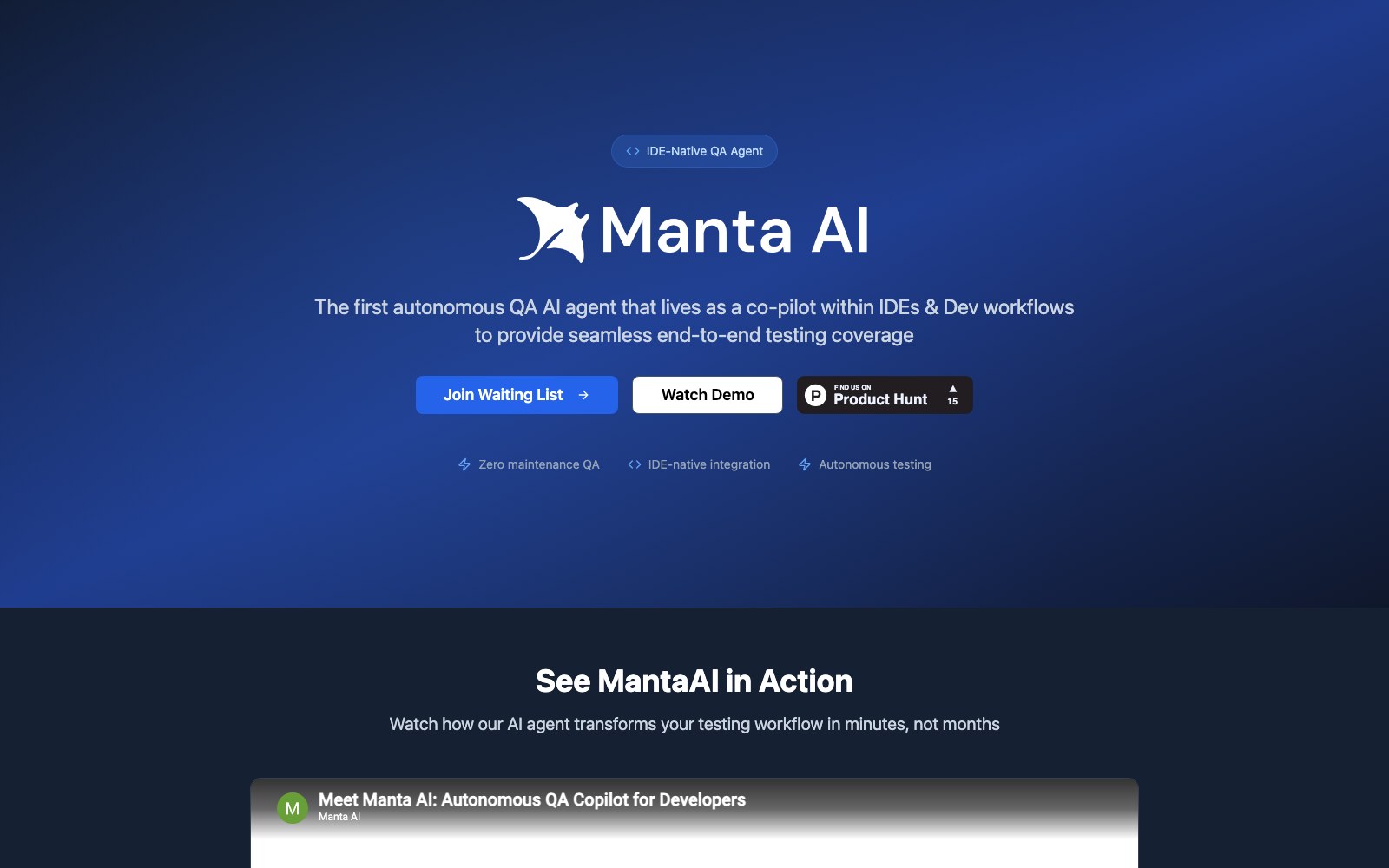 Manta AI homepage screenshot