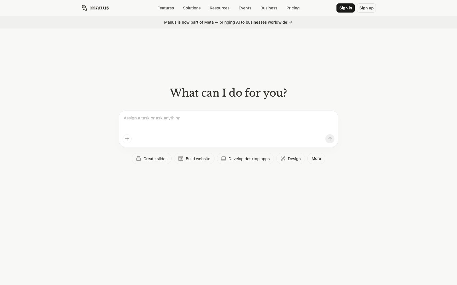 Manus homepage screenshot