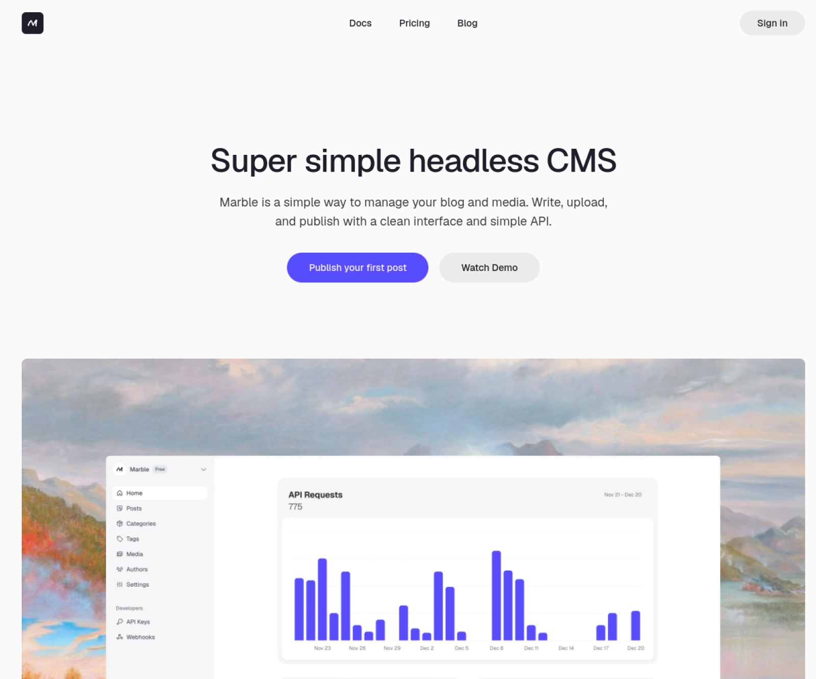 Marble MCP homepage screenshot