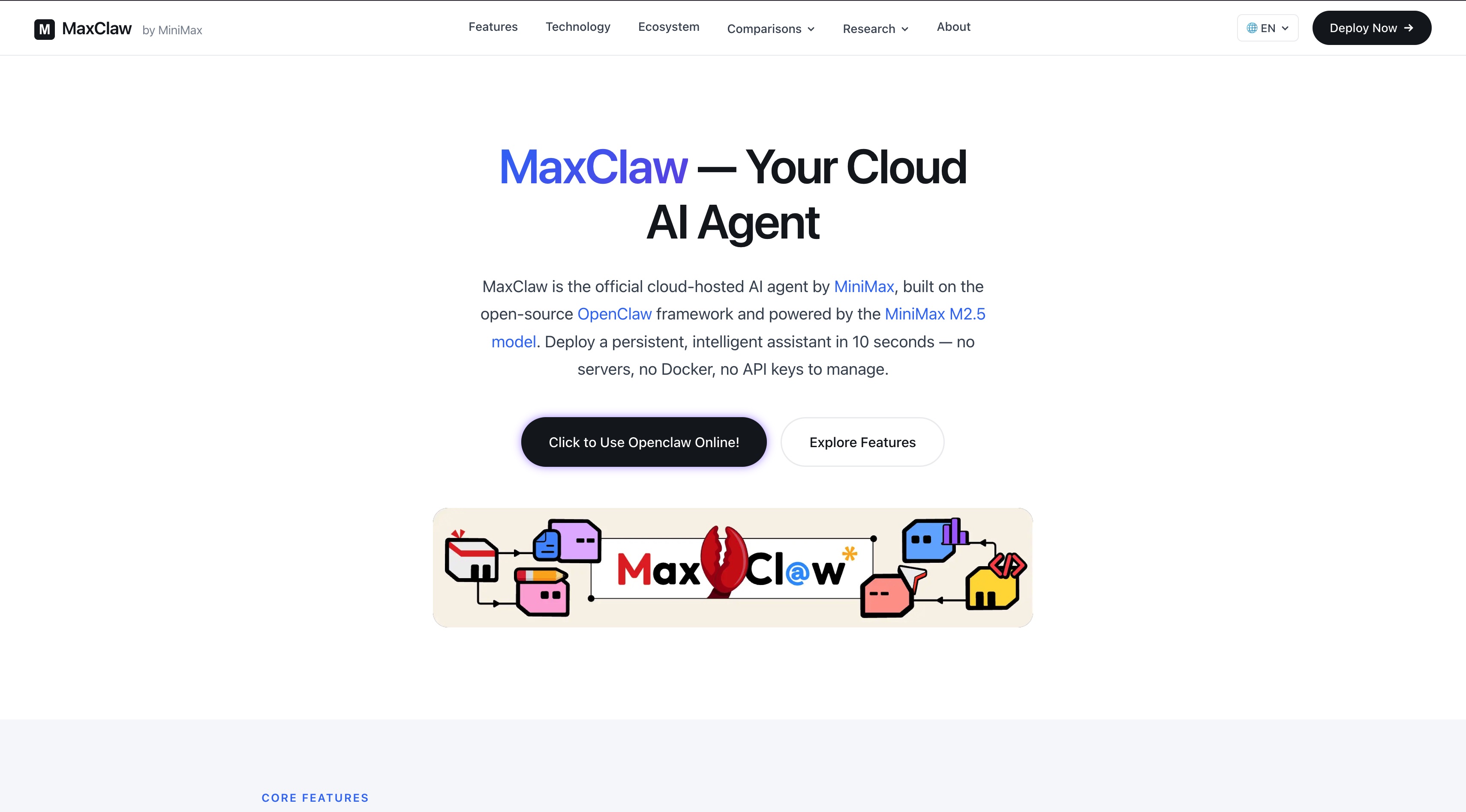 MaxClaw homepage screenshot