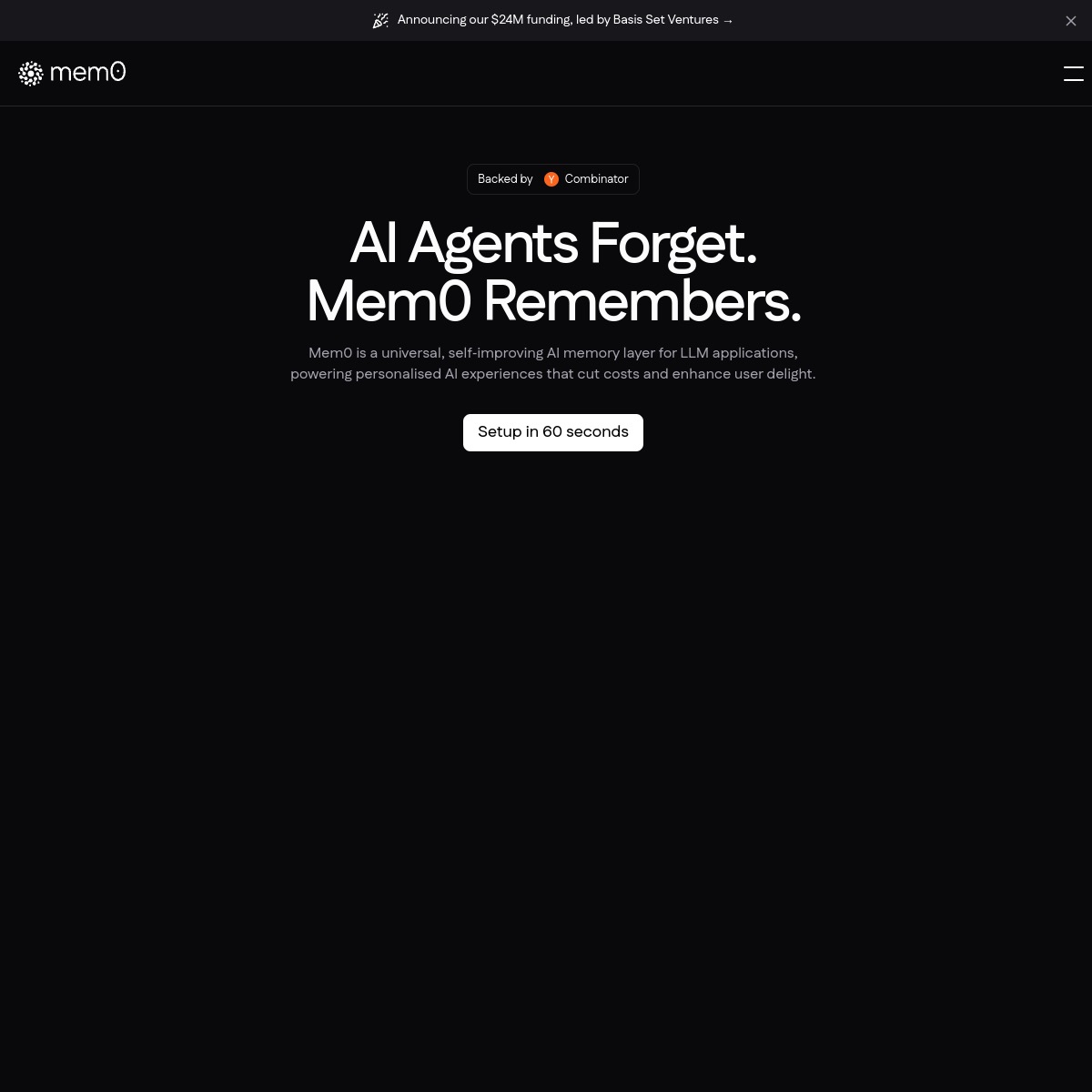 Mem0 homepage screenshot