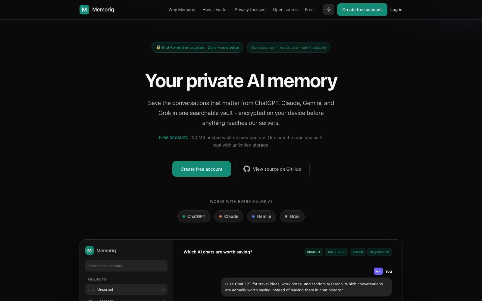 Memoriq homepage screenshot