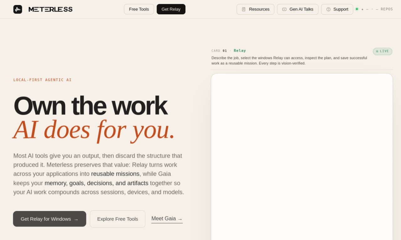 Meterless.ai homepage screenshot
