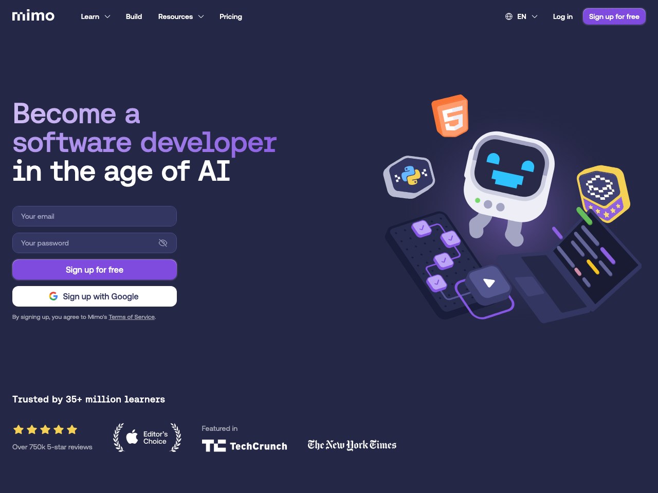 Mimo homepage screenshot