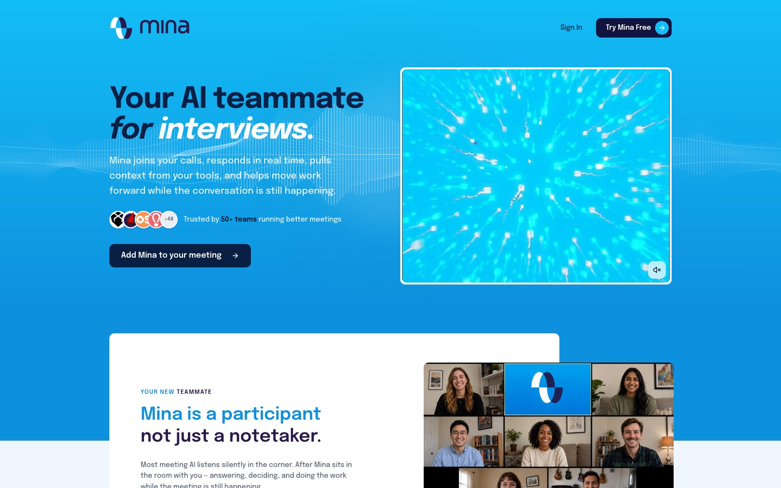 Mina Meeting Assistant homepage screenshot