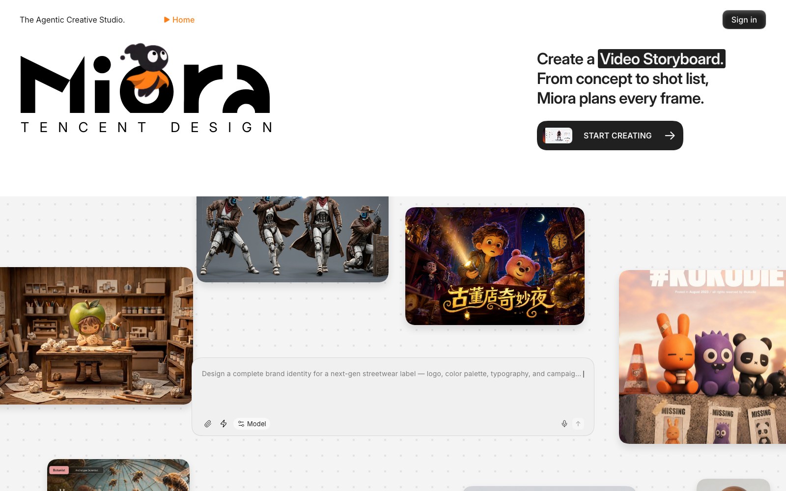 Miora homepage screenshot