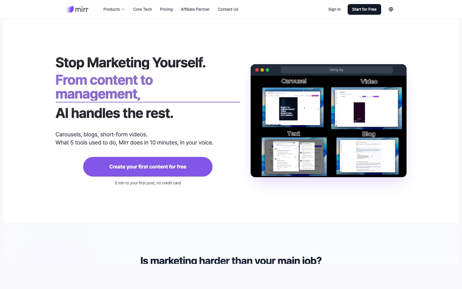 Mirra homepage screenshot
