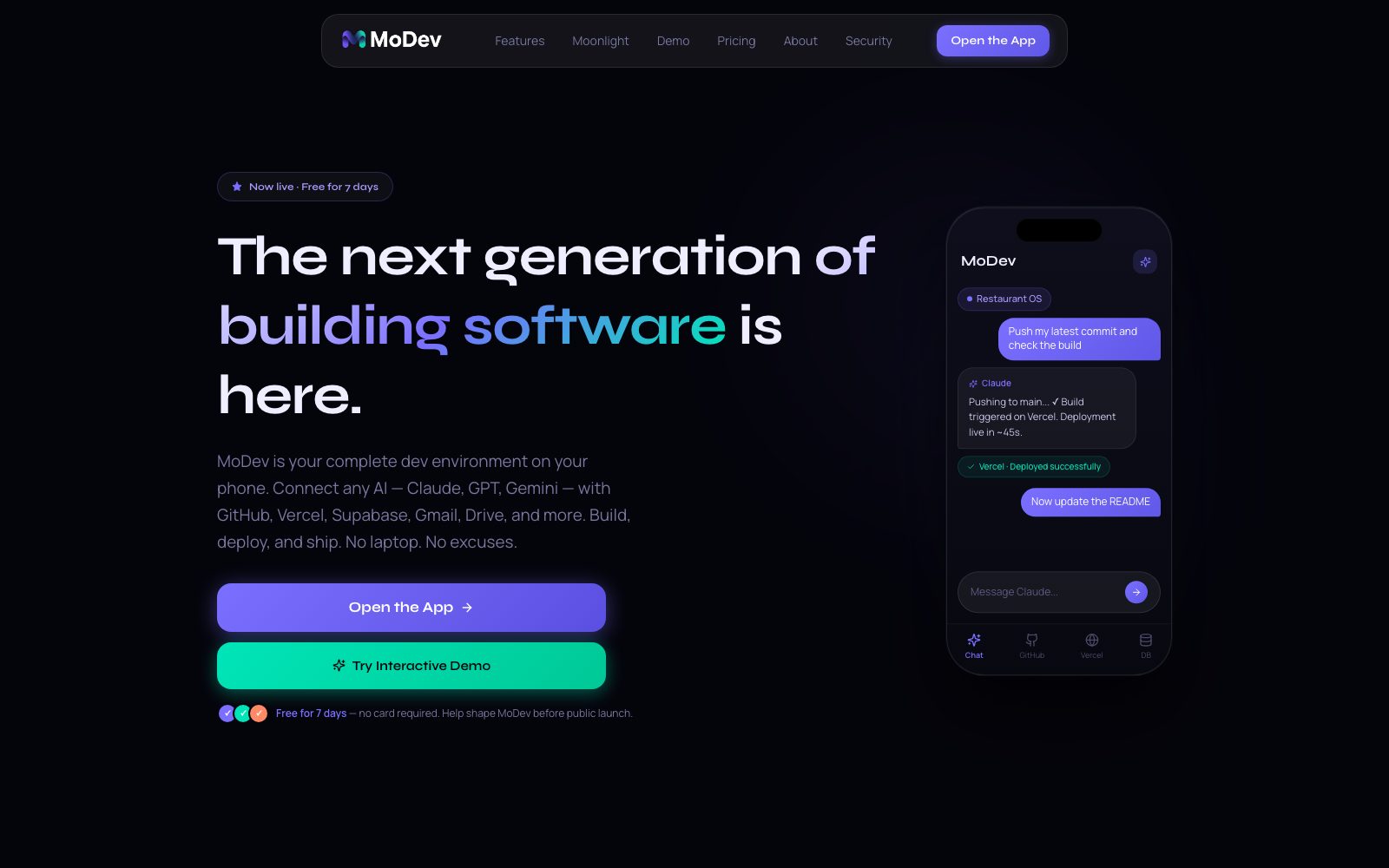 MoDev homepage screenshot