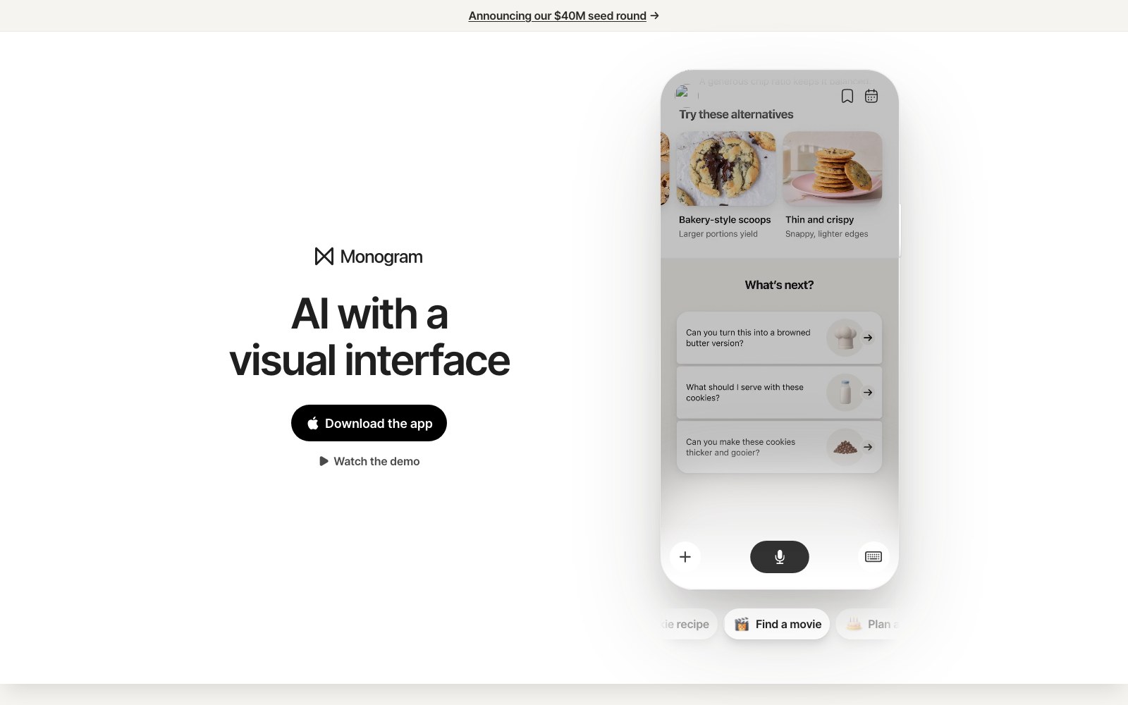 Monogram AI homepage screenshot