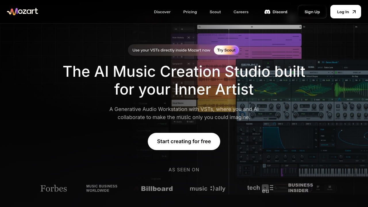 Mozart AI homepage screenshot