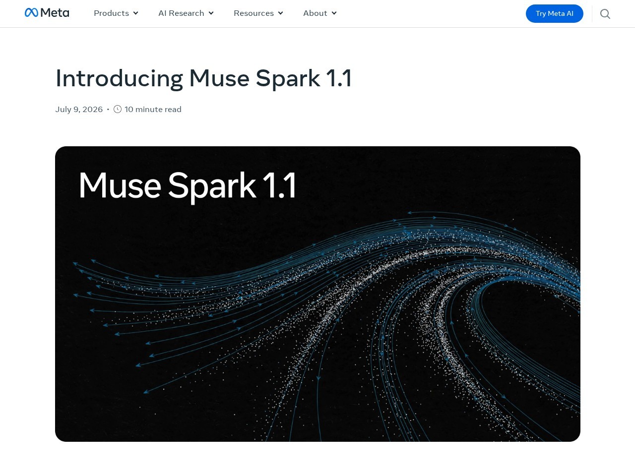 Muse Spark 1.1 by Meta AI homepage screenshot