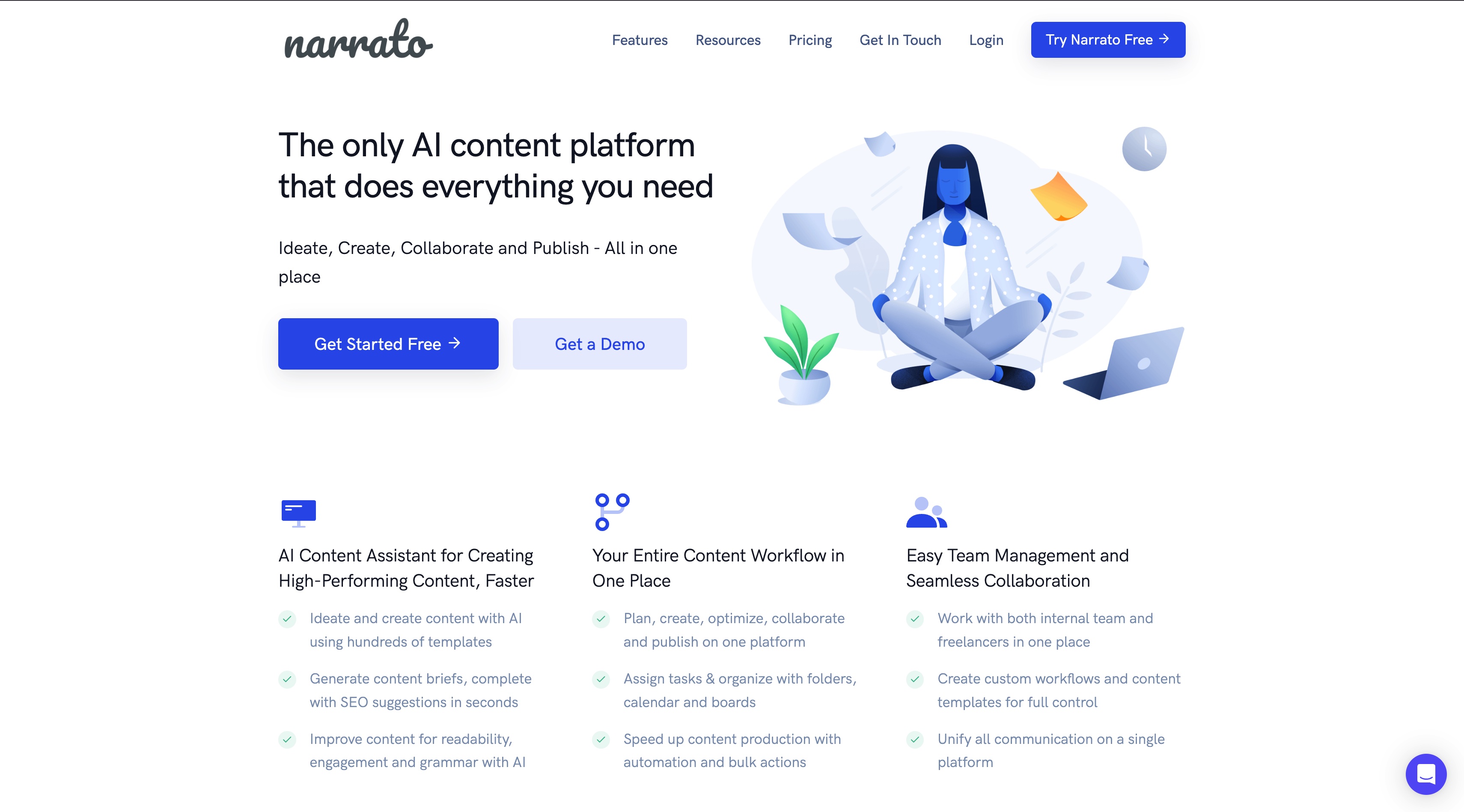 Narrato homepage screenshot