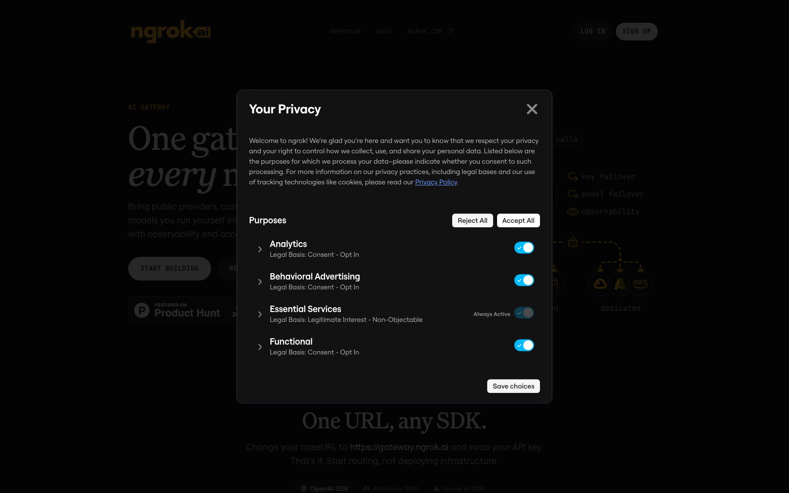 ngrok AI Gateway homepage screenshot